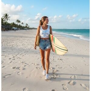 Ron Jon Surf Shop Crop Tank Top Womens Medium Floral Racerback Beach Y2k 90s